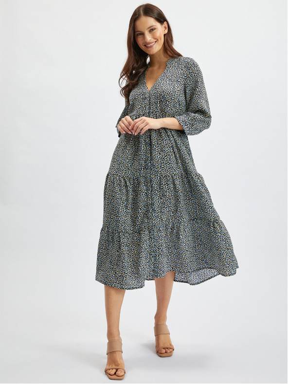 Orsay Modro-čierne dámske vzorované košeľové šaty ORSAY