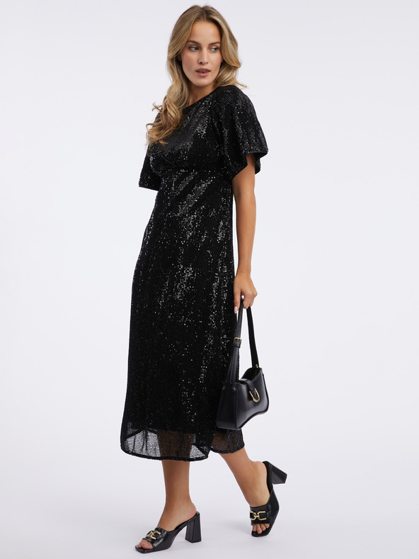 Orsay Čierne dámske flitrové midišaty ORSAY