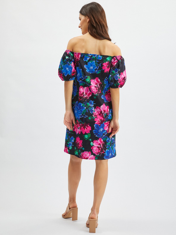 Orsay Ružovo-čierne dámske kvetinové midi šaty ORSAY