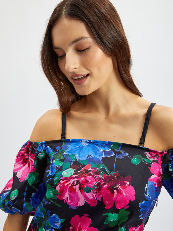 Orsay Ružovo-čierne dámske kvetinové midi šaty ORSAY