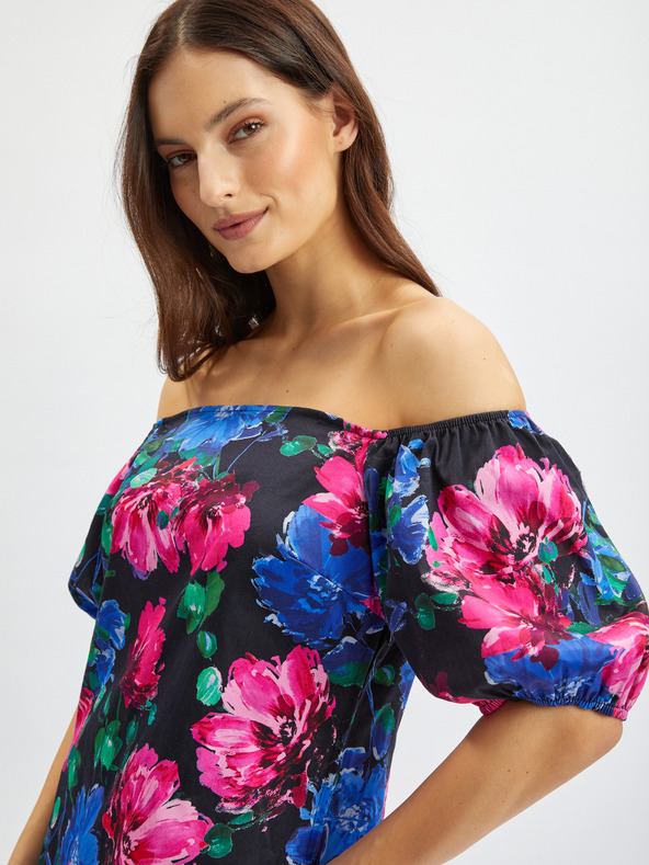 Orsay Ružovo-čierne dámske kvetinové midi šaty ORSAY