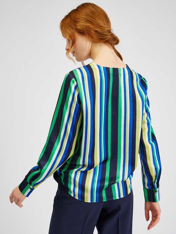 Orsay Modro-zelená dámska pruhovaná saténová blúzka ORSAY