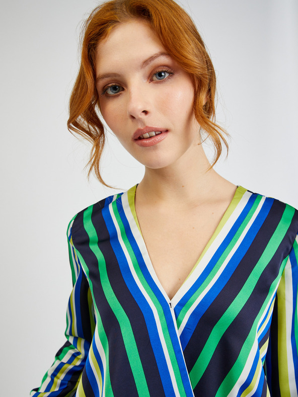 Orsay Modro-zelená dámska pruhovaná saténová blúzka ORSAY