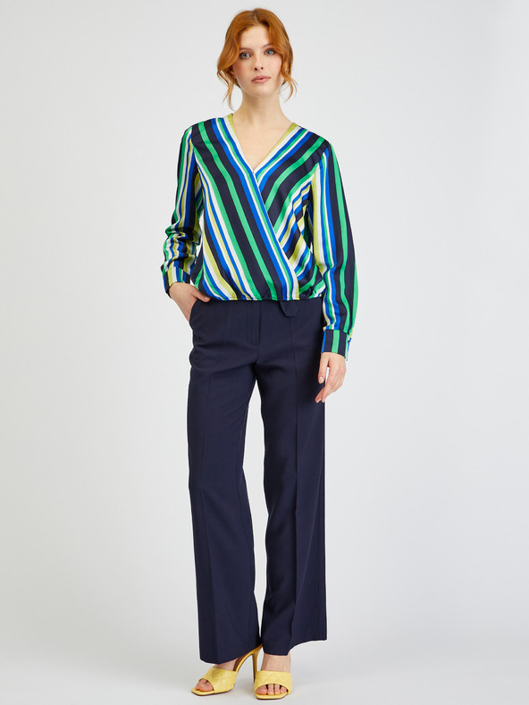 Orsay Modro-zelená dámska pruhovaná saténová blúzka ORSAY