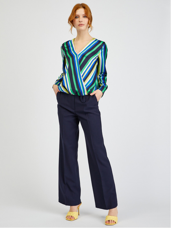 Orsay Modro-zelená dámska pruhovaná saténová blúzka ORSAY