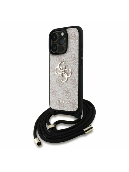 Guess Guess PU 4G Metal Logo Crossbody Popruh Zadný kryt pre iPhone 16 Pro Ružový