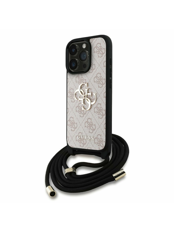 Guess Guess PU 4G Metal Logo Crossbody Popruh Zadný kryt pre iPhone 16 Pro Ružový