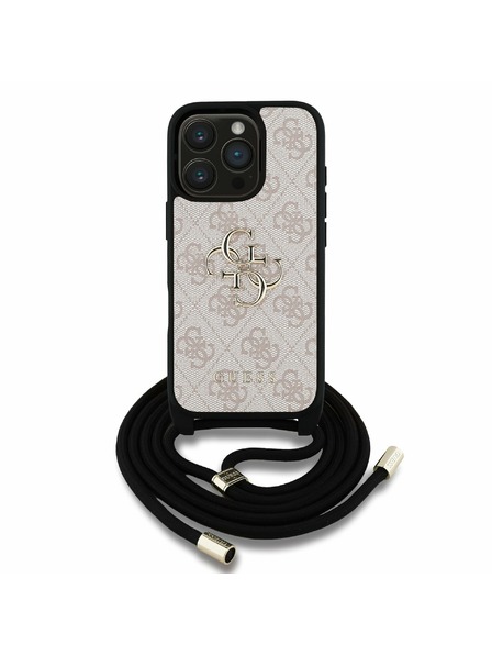 Guess Guess PU 4G Metal Logo Crossbody Popruh Zadný kryt pre iPhone 16 Pro Ružový