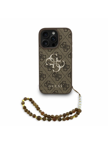 Guess Guess PU 4G Metal Logo Popruh Zadný kryt pre iPhone 16 Pro Max Hnedý