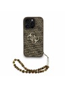 Guess Guess PU 4G Metal Logo Popruh Zadný kryt pre iPhone 16 Pro Max Hnedý