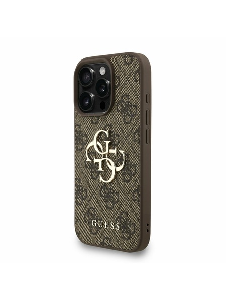 Guess Guess PU 4G Metal Logo Popruh Zadný kryt pre iPhone 16 Pro Max Hnedý