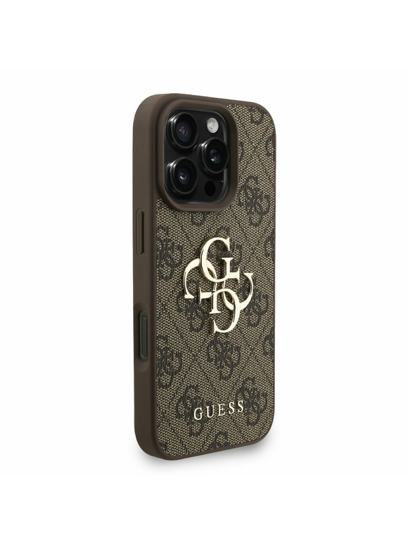 Guess Guess PU 4G Metal Logo Popruh Zadný kryt pre iPhone 16 Pro Max Hnedý