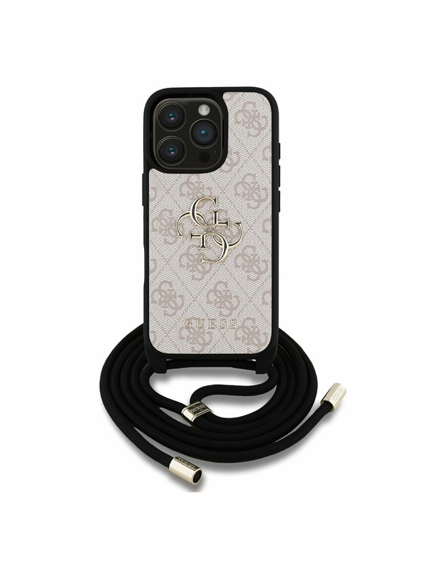 Guess Guess PU 4G Metal Logo Crossbody Popruh Zadný kryt pre iPhone 16 Pro Max Ružový