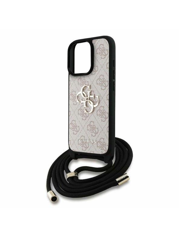 Guess Guess PU 4G Metal Logo Crossbody Popruh Zadný kryt pre iPhone 16 Pro Max Ružový
