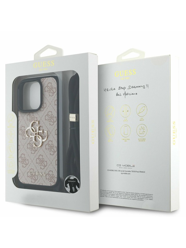 Guess Guess PU 4G Metal Logo Crossbody Popruh Zadný kryt pre iPhone 16 Pro Max Ružový