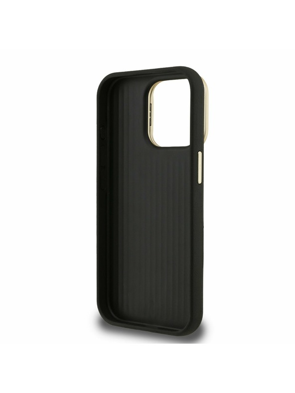 Guess Guess PU Grained 4G Logo Stand Camera Frame Zadný kryt pre iPhone 15 Pro Max Čierny