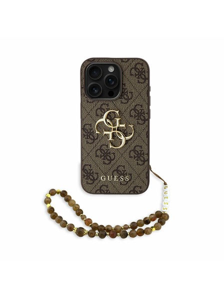 Guess Guess PU 4G Metal Logo Popruh Zadný kryt pre iPhone 15 Pro Max Hnedý