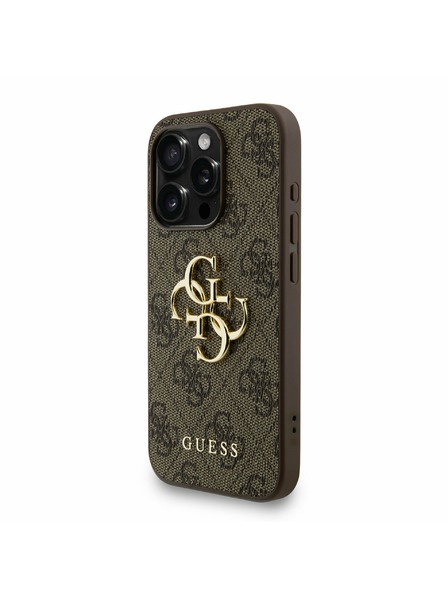 Guess Guess PU 4G Metal Logo Popruh Zadný kryt pre iPhone 15 Pro Max Hnedý