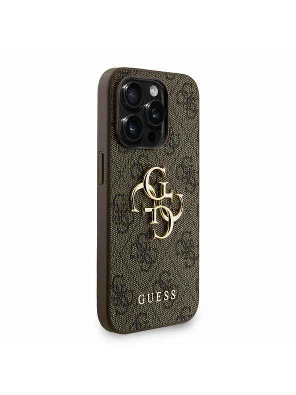 Guess Guess PU 4G Metal Logo Popruh Zadný kryt pre iPhone 15 Pro Max Hnedý