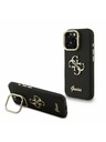 Guess Guess PU Grained 4G Logo Stand Camera Frame Zadný kryt pre iPhone 15 Pro Čierny
