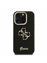 Guess Guess PU Grained 4G Logo Stand Camera Frame Zadný kryt pre iPhone 15 Pro Čierny