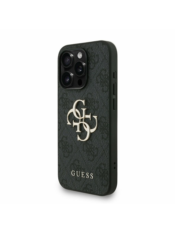 Guess Guess PU 4G Metal Logo Popruh Zadný kryt pre iPhone 15 Pro Čierny