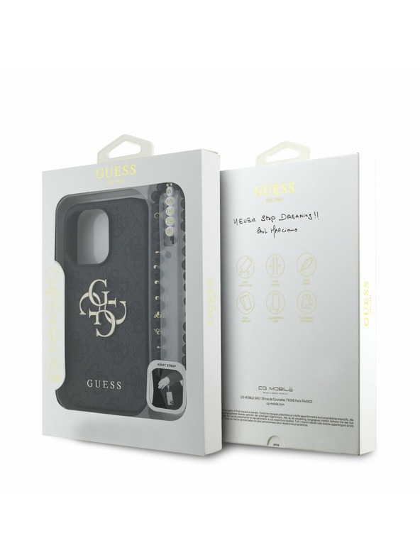 Guess Guess PU 4G Metal Logo Popruh Zadný kryt pre iPhone 15 Pro Čierny