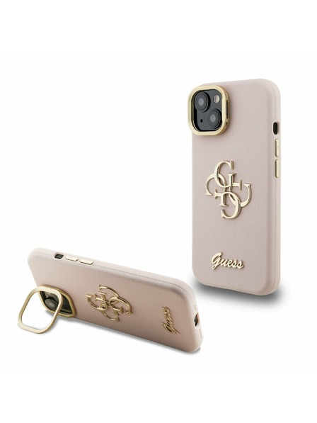 Guess Guess PU Grained 4G Logo Stand Camera Frame Zadný kryt pre iPhone 13 Ružový
