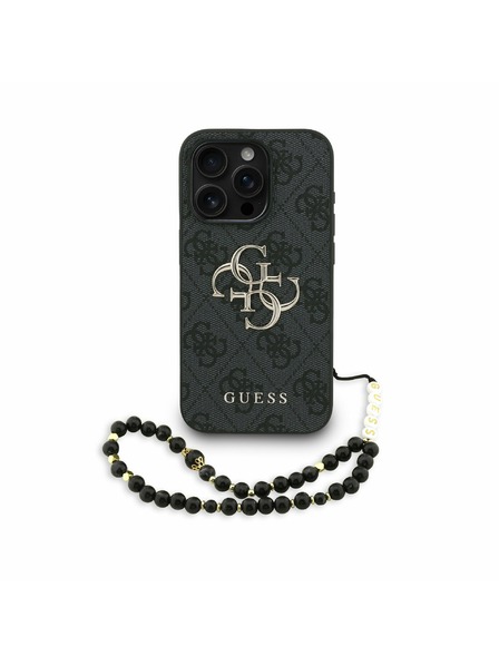 Guess Guess PU 4G Metal Logo Popruh Zadný kryt pre iPhone 15 Pro Max Čierny