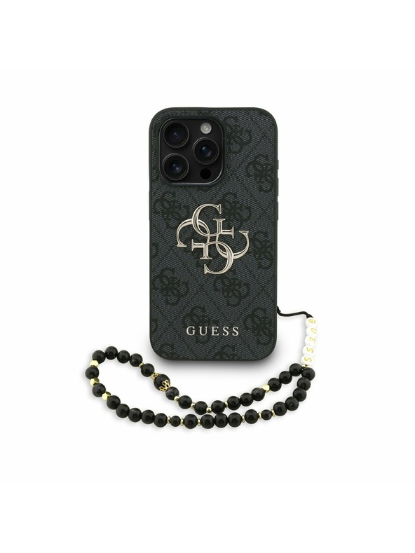 Guess Guess PU 4G Metal Logo Popruh Zadný kryt pre iPhone 15 Pro Max Čierny