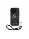 Guess Guess PU 4G Metal Logo Popruh Zadný kryt pre iPhone 15 Pro Max Čierny
