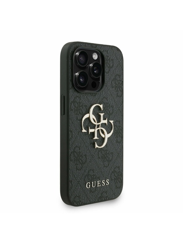 Guess Guess PU 4G Metal Logo Popruh Zadný kryt pre iPhone 15 Pro Max Čierny