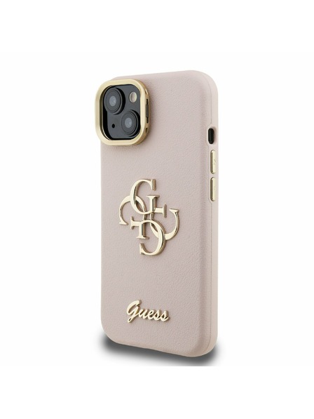 Guess Guess PU Grained 4G Logo Stand Camera Frame Zadný kryt pre iPhone 14 Ružový