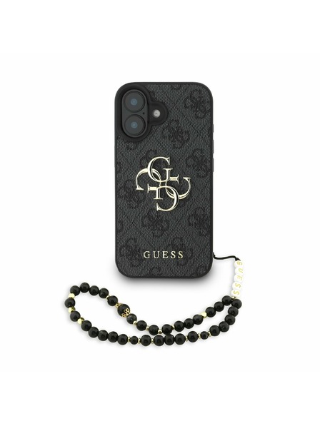 Guess Guess PU 4G Metal Logo Popruh Zadný kryt pre iPhone 16 Čierny