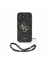 Guess Guess PU 4G Metal Logo Popruh Zadný kryt pre iPhone 16 Čierny