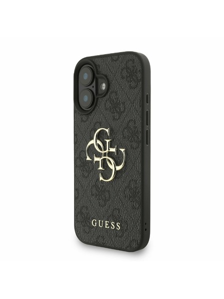 Guess Guess PU 4G Metal Logo Popruh Zadný kryt pre iPhone 16 Čierny