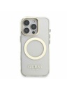 Guess Guess IML Gold Outline Stand Camera Frame MagSafe Zadný kryt pre iPhone 16 Pro Priehľadný