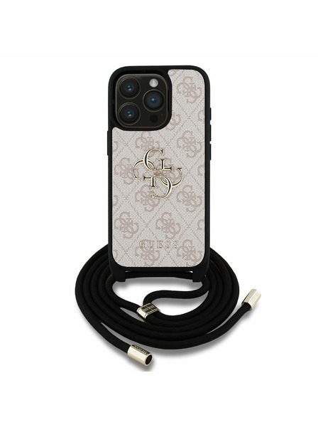 Guess Guess PU 4G Metal Logo Crossbody Popruh Zadný kryt pre iPhone 15 Pro Ružový