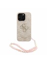 Guess Guess PU 4G Metal Logo Popruh Zadný kryt pre iPhone 16 Pro Ružový