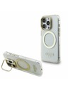 Guess Guess IML Gold Outline Stand Camera Frame MagSafe Zadný kryt pre iPhone 15 Pro Max Priehľadný