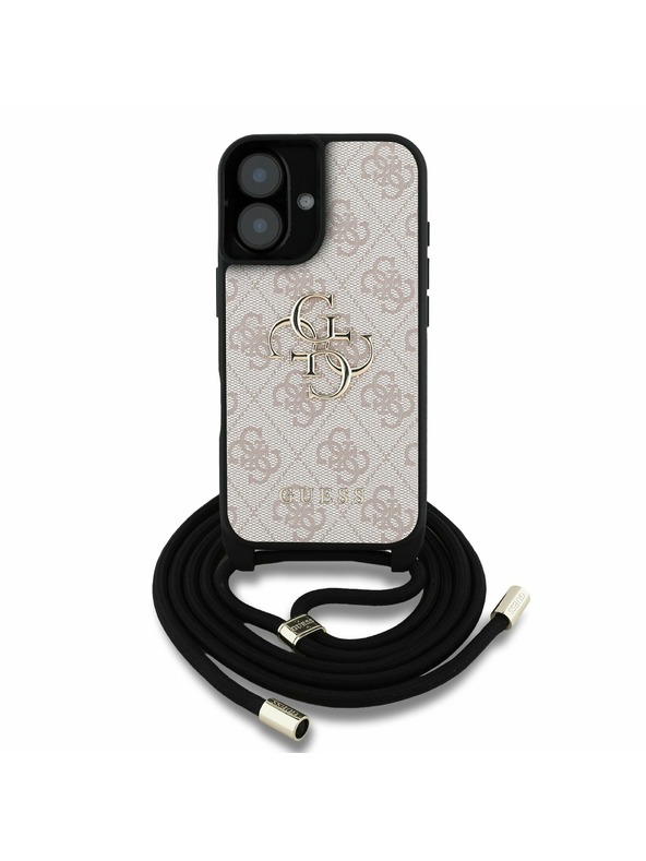 Guess Guess PU 4G Metal Logo Crossbody Popruh Zadný kryt pre iPhone 16 Ružový