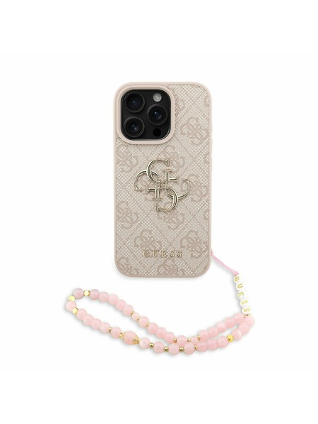 Guess Guess PU 4G Metal Logo Popruh Zadný kryt pre iPhone 16 Pro Max Ružový