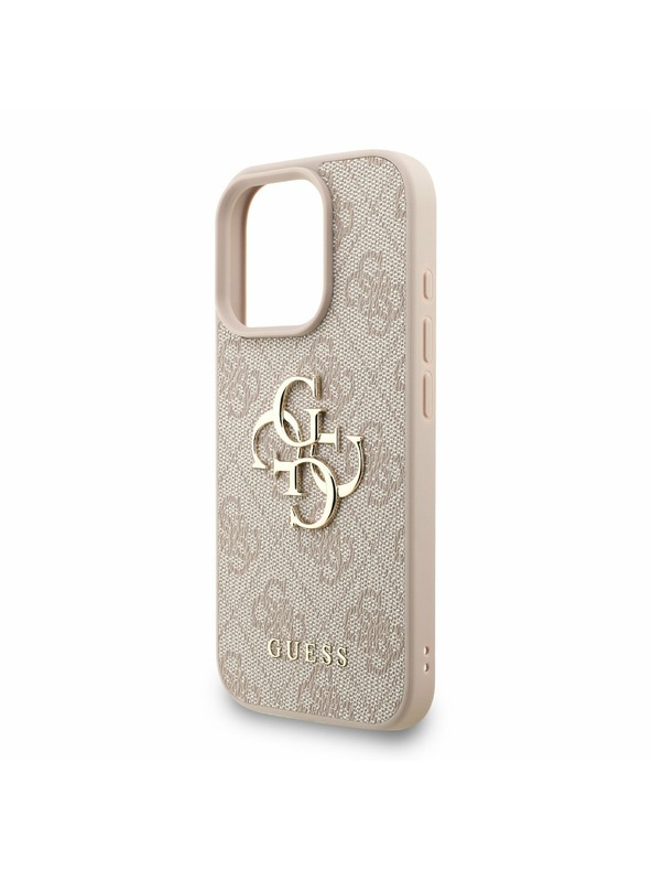 Guess Guess PU 4G Metal Logo Popruh Zadný kryt pre iPhone 16 Pro Max Ružový