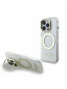 Guess Guess IML Gold Outline Stand Camera Frame MagSafe Zadný kryt pre iPhone 16 Pro Max Priehľadný