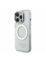 Guess Guess IML Gold Outline Stand Camera Frame MagSafe Zadný kryt pre iPhone 16 Pro Max Priehľadný