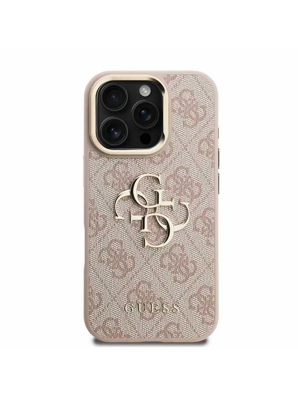 Guess Guess PU 4G Metal Logo Stand Camera Frame Zadný Kryt pre iPhone 16 Pro Pink