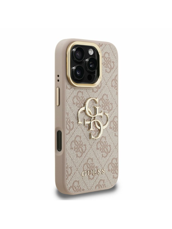 Guess Guess PU 4G Metal Logo Stand Camera Frame Zadný Kryt pre iPhone 16 Pro Pink