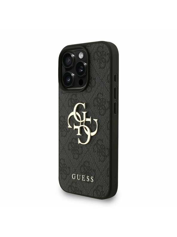 Guess Guess PU 4G Metal Logo Strap Zadný Kryt pre iPhone 16 Pro Max Black