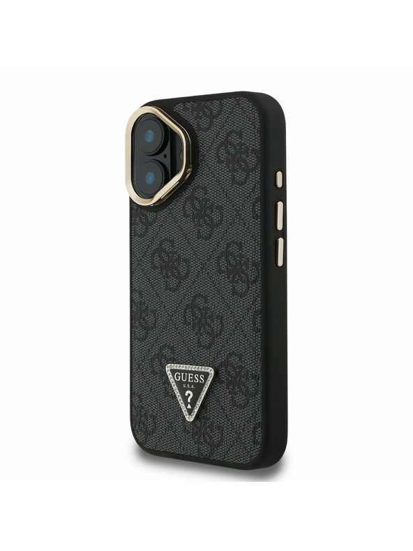 Guess Guess PU 4G Strass Triangle Logo Stand Camera Frame MagSafe Zadný Kryt pre iPhone 16 Black