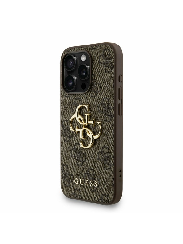 Guess Guess PU 4G Metal Logo Strap Zadný Kryt pre iPhone 15 Pro Brown